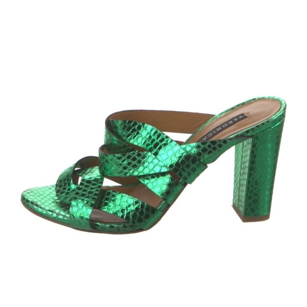 Veronica Beard Emerald Snake Print Mules - Picture 4 of 12